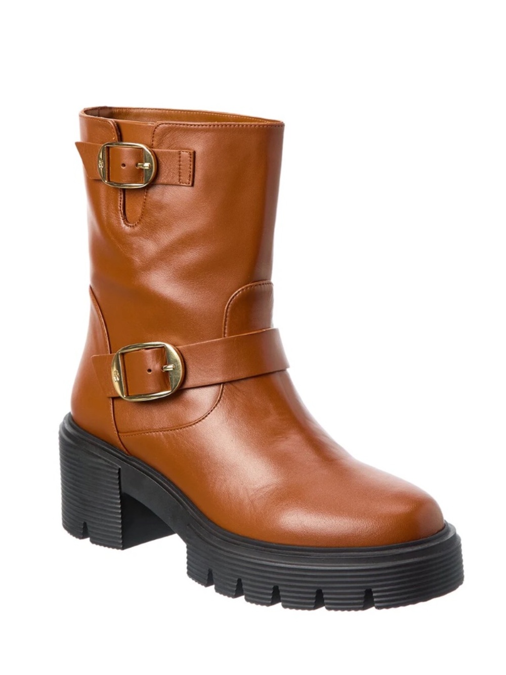 New Stuart Weitzman Soho Moto Buckle Bootie Brown Sz 9.5